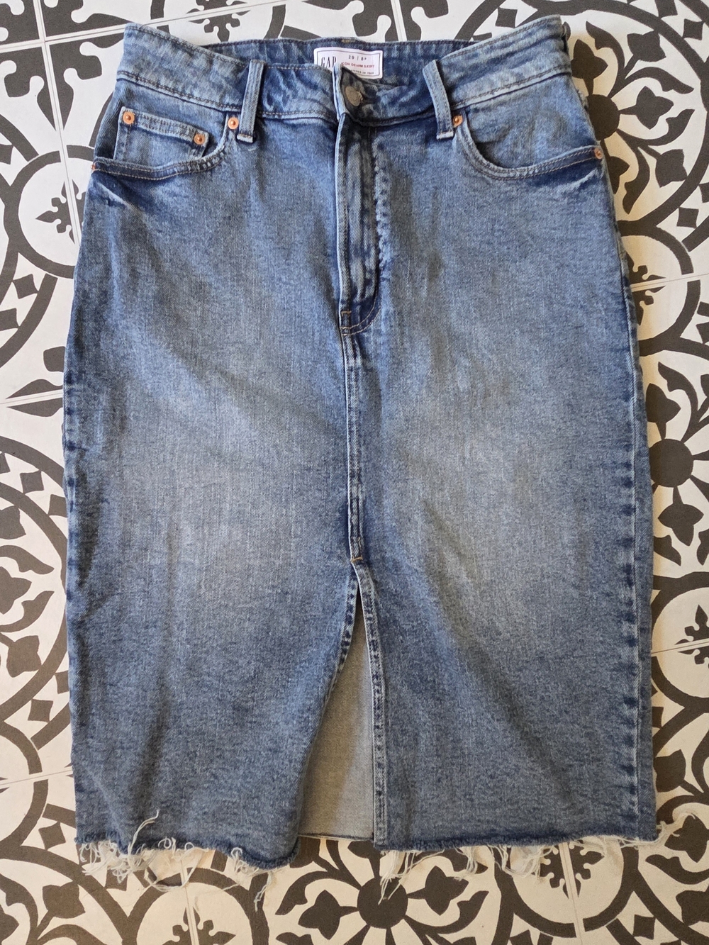 GAP Blue Denim Straight Midi Skirt with Front Slit